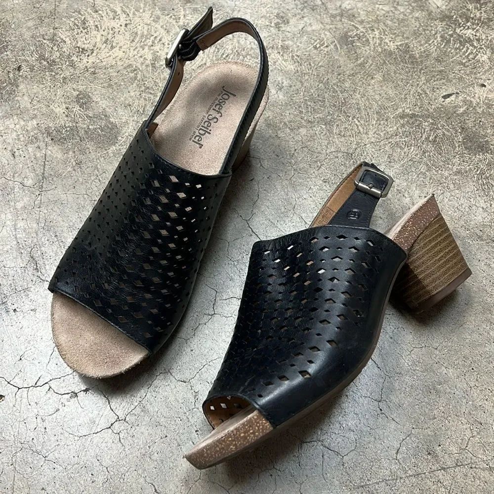 Joseph Seibel, black leather eyelet heels